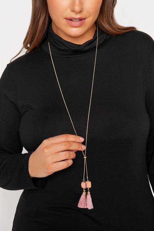 Gold Tone Gemstone & Tassel Long Necklace | Yours Clothing 1