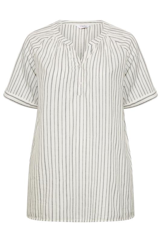Plus Size White Stripe Cotton Placket Top | Yours Clothing 6