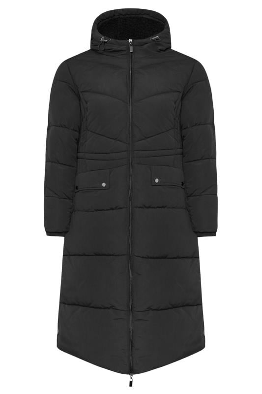 YOURS Plus Size Black Borg Hooded Padded Coat | Yours Clothing 5