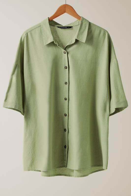 EVANS Plus Size Khaki Green Linen Shirt  | Yours Clothing 5