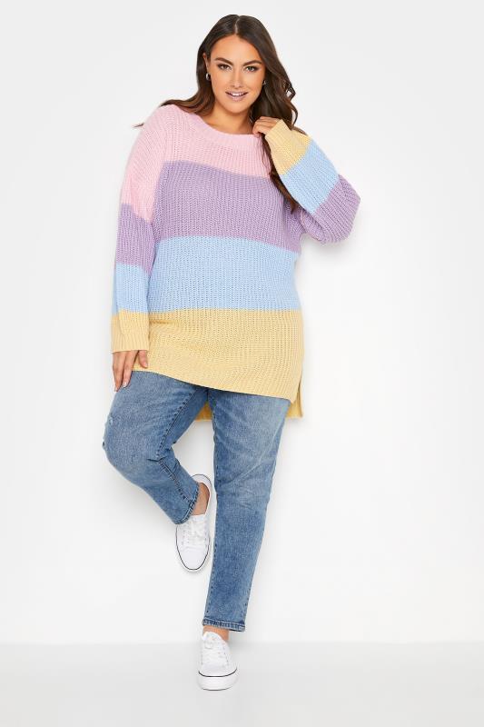 Curve Pink & Yellow Pastel Stripe Knitted Jumper 2