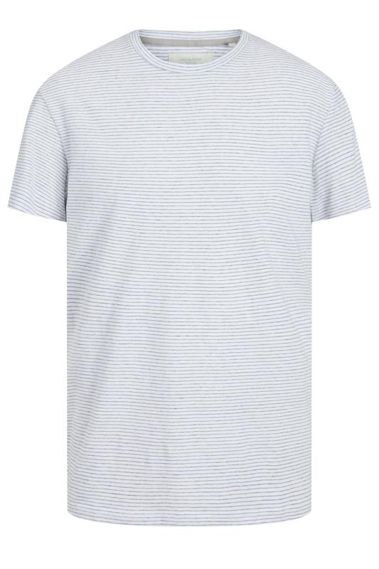 JACK & JONES Big & Tall White Striped Linen T-Shirt | BadRhino 1