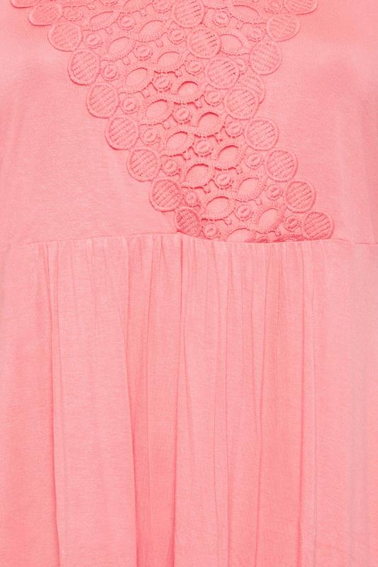 YOURS Plus Size Coral Pink Crochet Trim Peplum Tunic Top | Yours Clothing 5