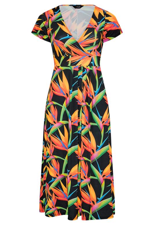 Curve Black Tropical Print Maxi Wrap Dress 6