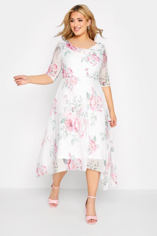 Plus Size  YOURS LONDON Curve White Floral Cowl Dress