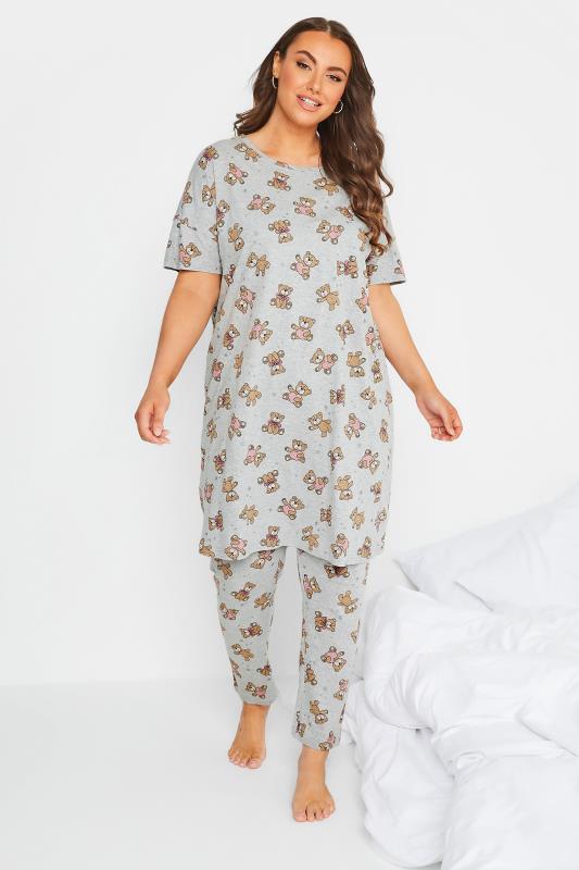 Curve Plus Size Light Grey Teddy Bear Sleep Tee Nightdress | Yours Clothing 3