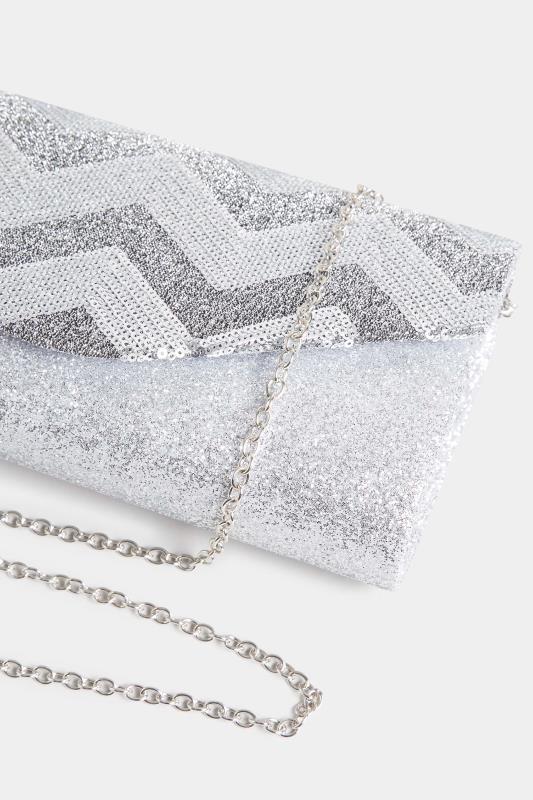 Silver Sequin Chevron Clutch Bag | Yours Clothing 7