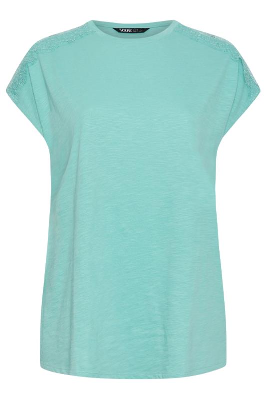 YOURS Plus Size Blue Lace Shoulder T-Shirt | Yours Clothing 5
