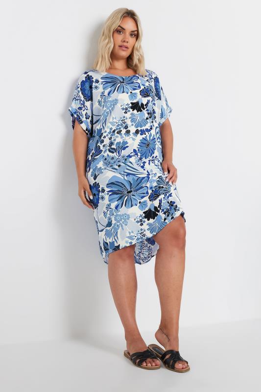 YOURS Plus Size Blue Floral Print Tunic Dress | Yours Clothing 2