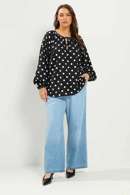 YOURS Plus Size Black Polka Dot Print Blouse | Yours Clothing 2
