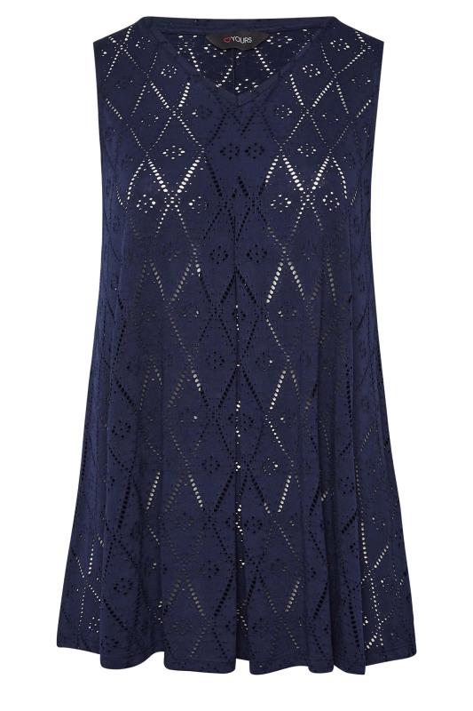 YOURS Plus Size Curve Navy Blue Broderie Swing Vest Top | Yours Clothing  5
