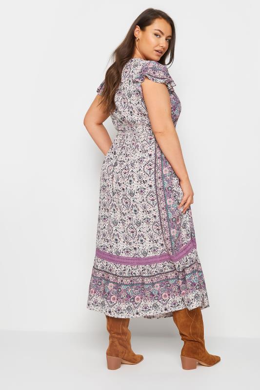 YOURS Plus Size Purple Floral Print Crinkle Maxi Dress | Yours Clothing 5