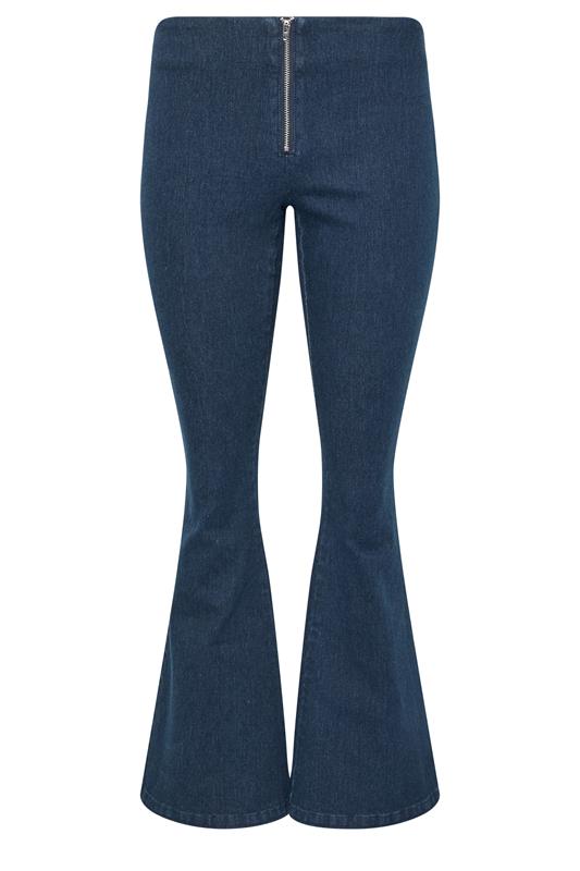 PixieGirl Petite Women's Indigo Blue Zip Front Kick Flare Jeans | PixieGirl  5