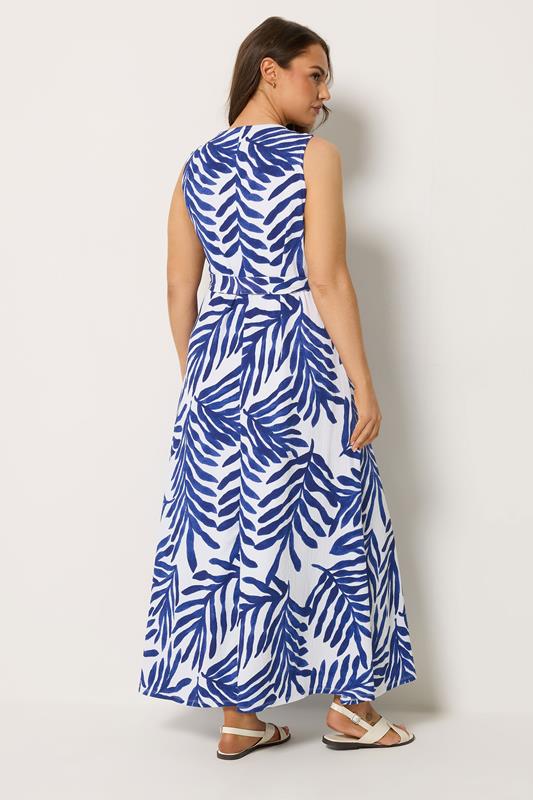 Yours Women's Plus Size Blue Palm Leaf Wrap Front Dress Size 22-24