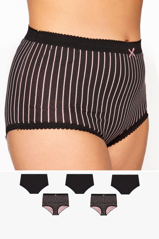 Plus Size  5 PACK Black & Pink Stripe Lace Full Briefs