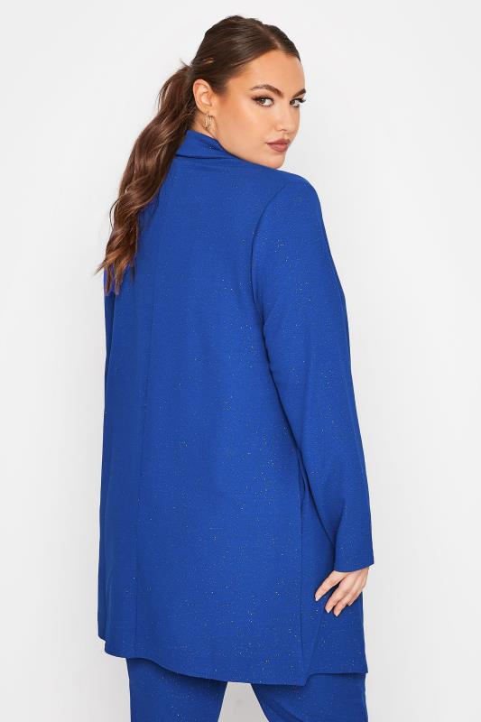 LIMITED COLLECTION Plus Size Cobalt Blue Glitter Longline Blazer | Yours Clothing 3