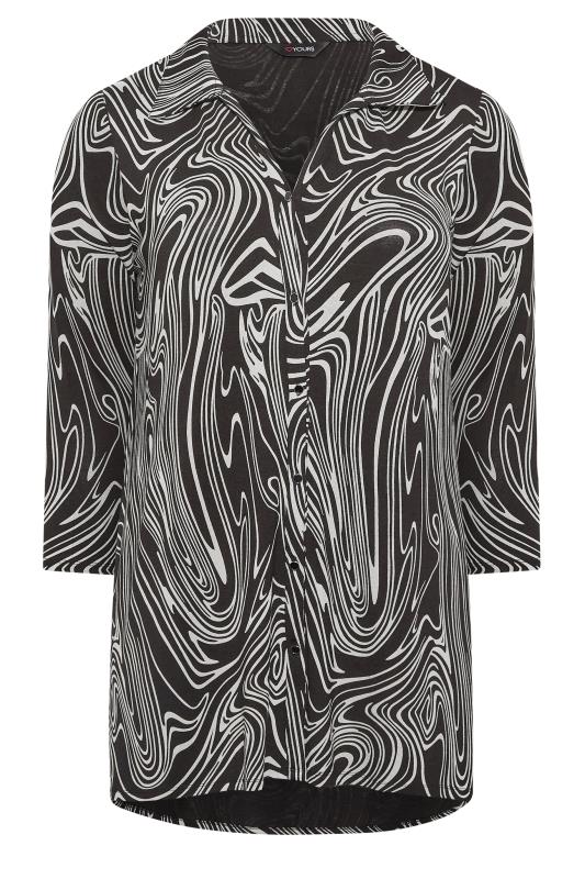Plus Size Black Marble Print Button Through Shirt | Yours Clothing 6