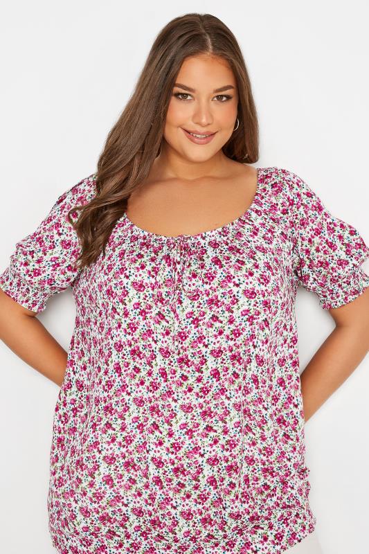 Plus Size White Floral Gypsy Top | Yours Clothing 4