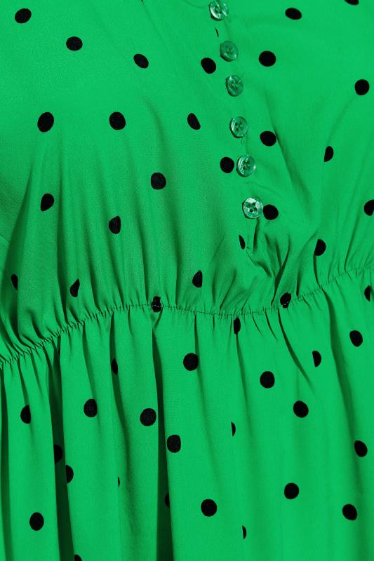 Curve Green Polka Dot Print Frill Sleeve Smock Top 5