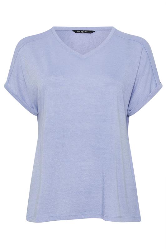 YOURS Plus Size Light Blue Linen Look T-Shirt | Yours Clothing 5