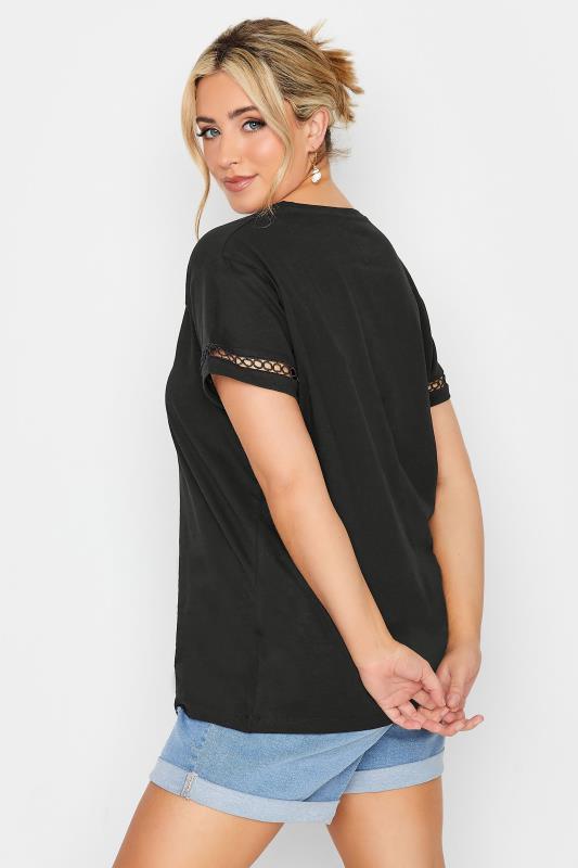 LIMITED COLLECTION Curve Plus Size Black Crochet Trim T-Shirt | Yours Clothing  3