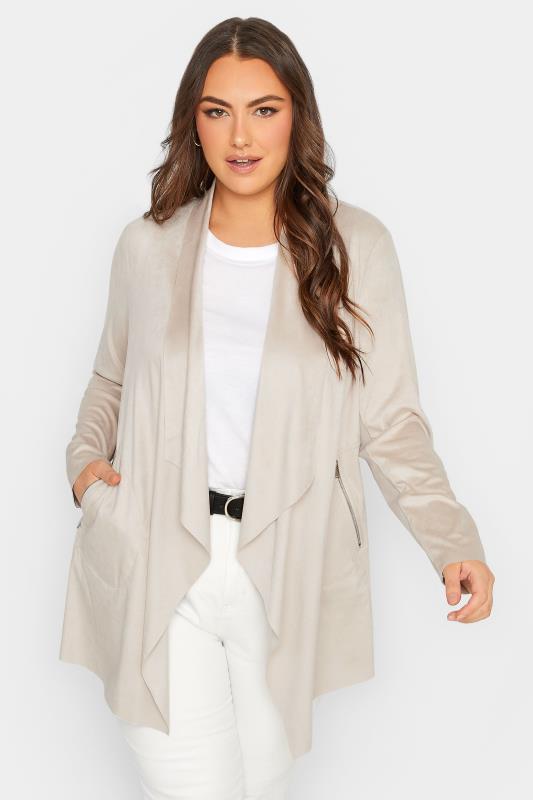 YOURS Plus Size Cream Faux Suede Waterfall Jacket | Yours Clothing 1