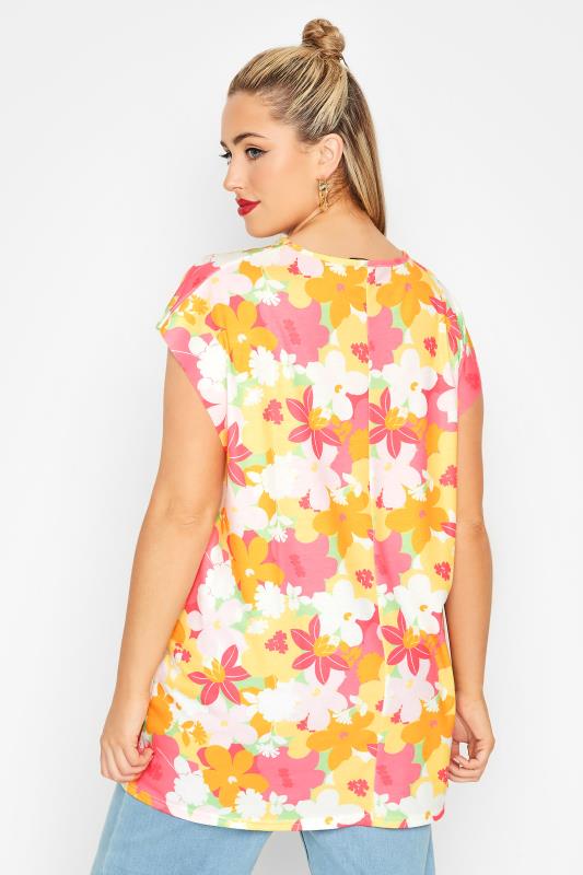 LIMITED COLLECTION Curve Pink Retro Floral Print Grown on Sleeve Top 3