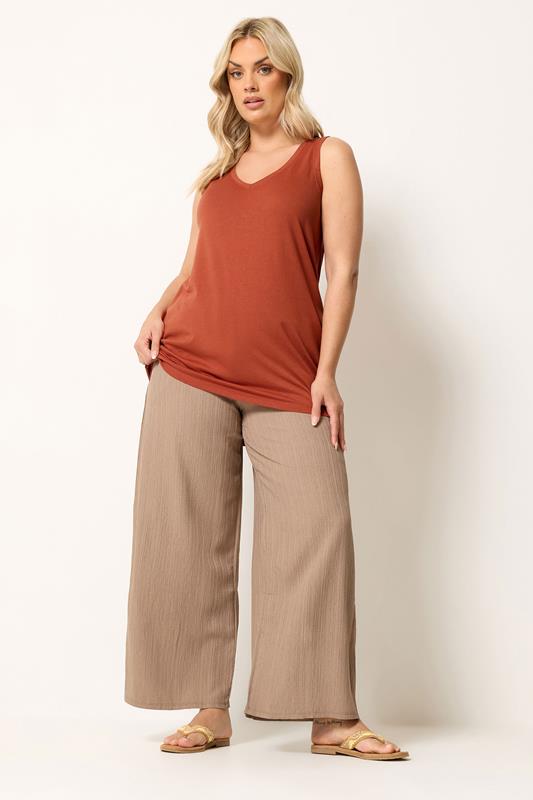 YOURS Plus Size Burnt Orange V-Neck Vest Top | Yours Clothing 1