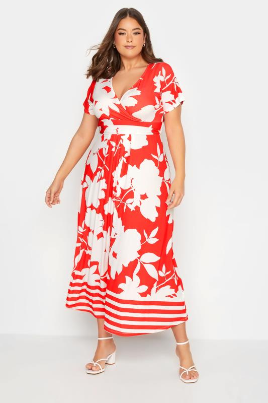 YOURS Curve Plus Size Red Floral Midaxi Wrap Dress | Yours Clothing  2