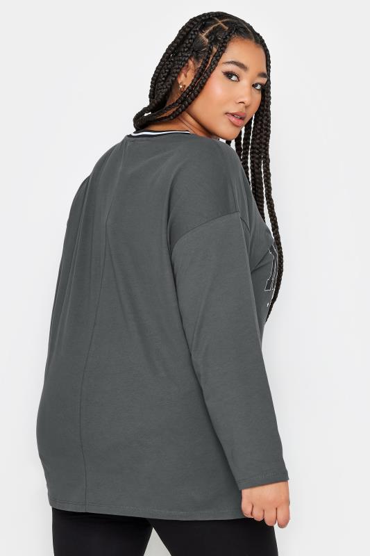YOURS Plus Size Grey 'New York' Varsity Oversized T-Shirt | Yours Clothing 3