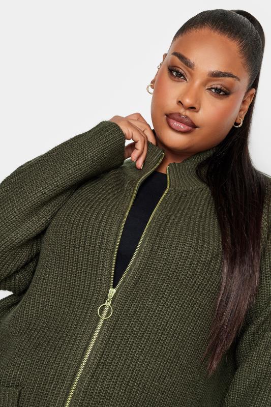 YOURS Plus Size Khaki Green Zip Through Cardigan | Yours Clothing 4