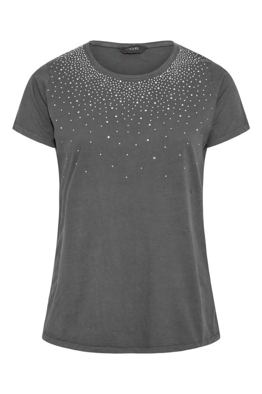 Plus Size Grey Stud Acid Wash T-Shirt | Yours Clothing 6