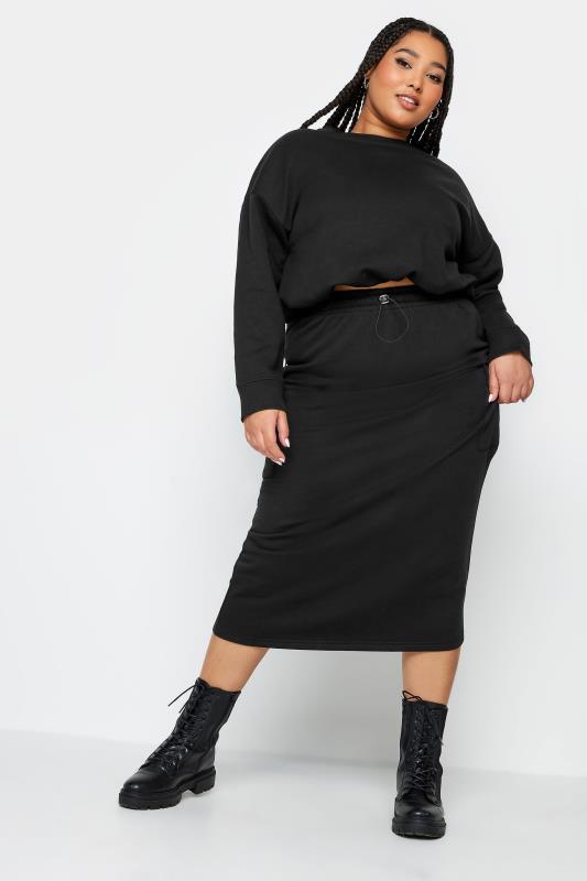 LIMITED COLLECTION Plus Size Black Cargo Pocket Midi Sweat Skirt | Yours Clothing 3