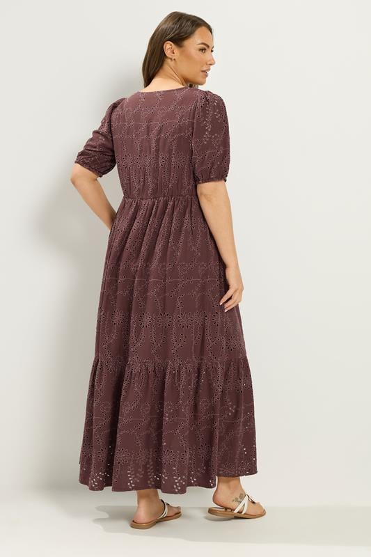YOURS Plus Size Chocolate Brown Broderie Anglaise Tea Dress | Yours Clothing 2