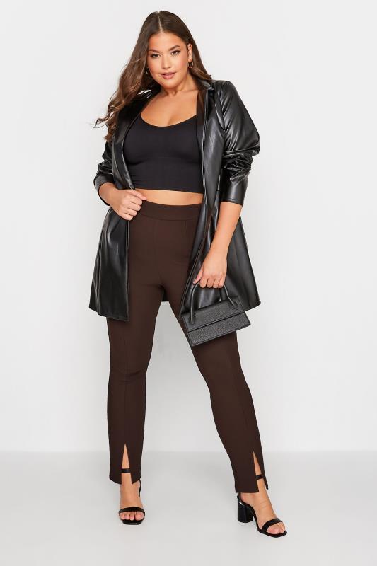 Plus Size Chocolate Brown Ribbed Split Hem Leggings | Yours Clothing  2