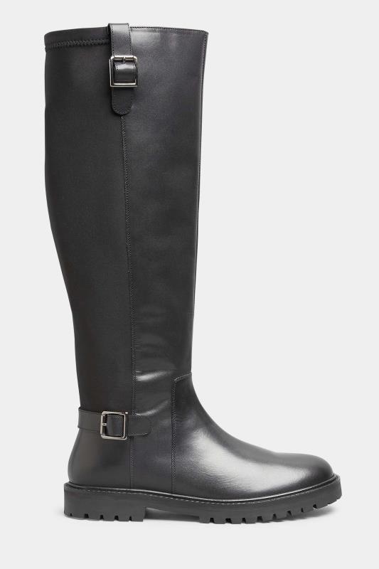 LTS Black Buckle Leather Knee High Boots In Standard D Fit | Long Tall Sally 3