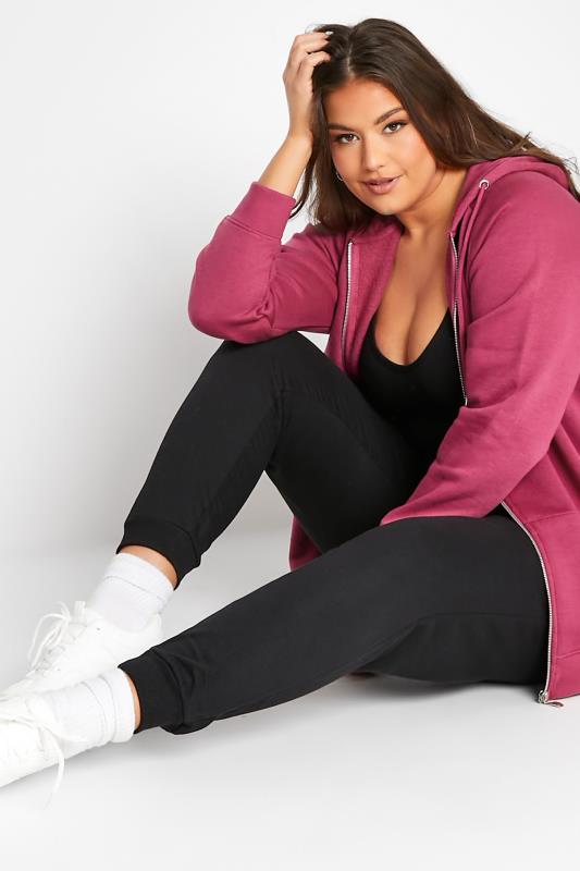 Plus Size Pink Raglan Zip Through Hoodie | Yours Clothing 2