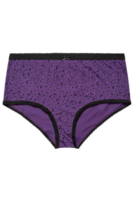 YOURS 5 PACK Plus Size Black & Purple Star Print High Waisted Full Briefs | Yours Clothing 6