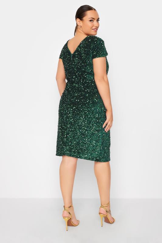 YOURS LONDON Curve Forest Green Sequin Embellished Velvet Shift Dress | Yours Clothing 3