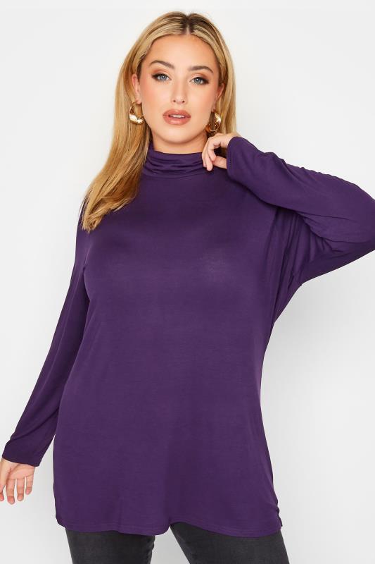 LIMITED COLLECTION Plus Size Dark Purple Turtle Neck Top | Yours Clothing 1