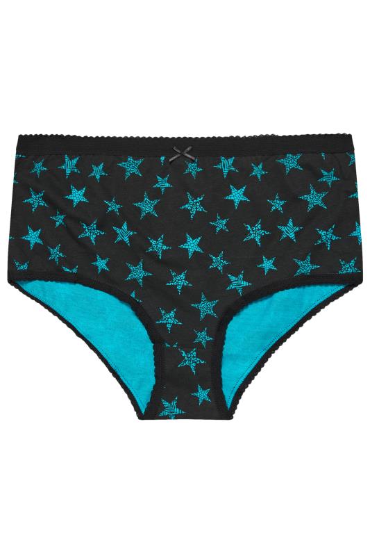 YOURS Plus Size 5 PACK Black & Blue Animal Star Print Full Briefs | Yours Clothing 6