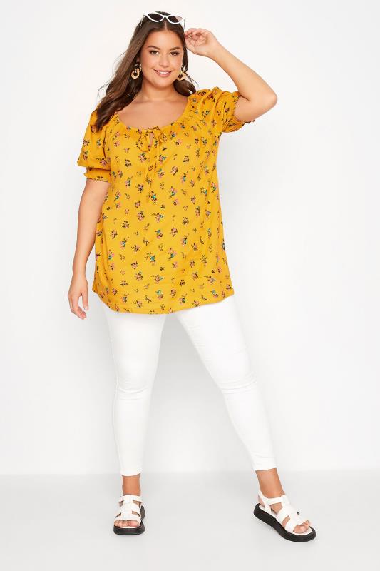 Curve Mustard Yellow Floral Gypsy Top 2