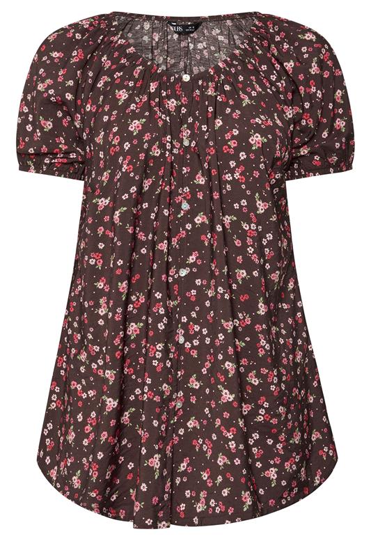 YOURS Plus Size Chocolate Brown Floral Blouse | Yours Clothing 1