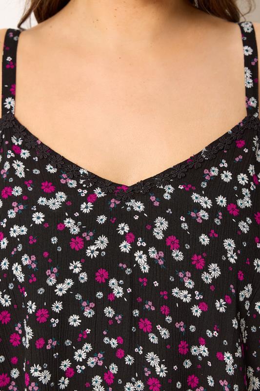 YOURS Plus Size Black Floral Trim Cami Vest Top | Yours Clothing 4