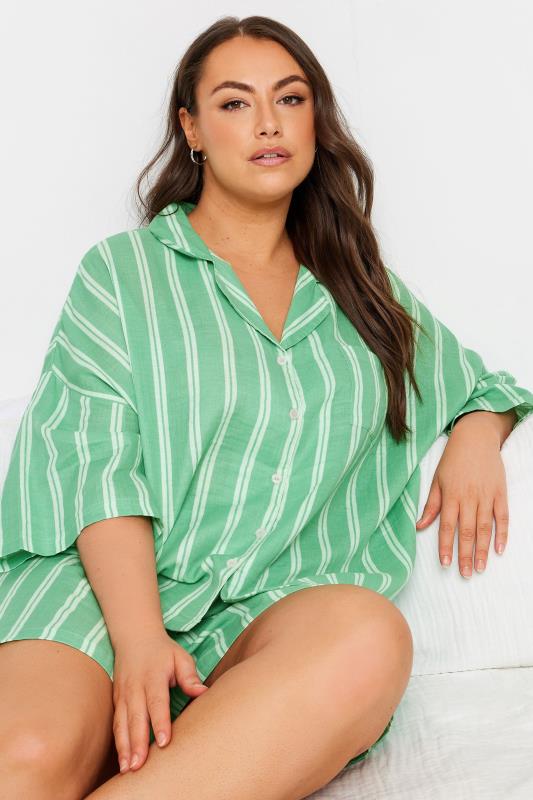 YOURS Plus Size Green Striped Pyjama Set | Yours Clothing 4