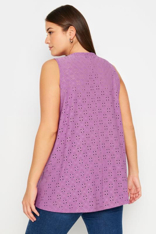 YOURS Plus Size Purple Broderie Anglaise Swing Vest Top | Yours Clothing 4