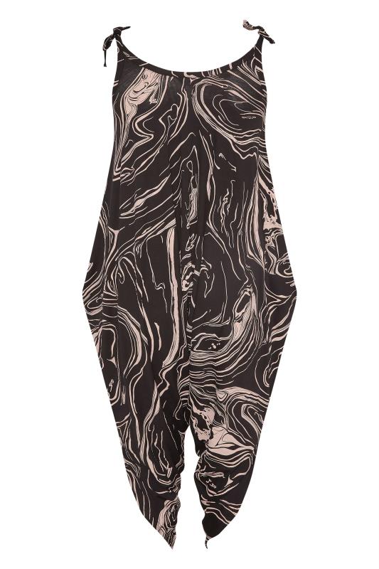 Plus Size Black Marble Print Cropped Harem Jumpsuit | Yours Clothing  7