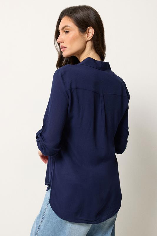M&Co Navy Blue Crinkle Tab Sleeve Shirt | M&Co 2
