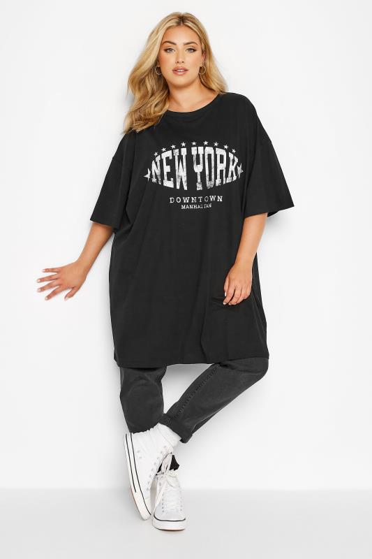  Tallas Grandes YOURS Curve Black 'New York' Oversized Tunic T-Shirt Dress