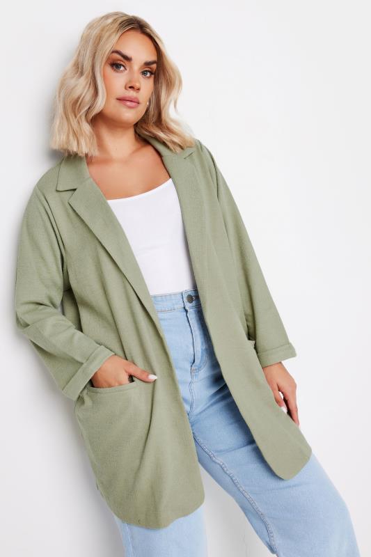 YOURS Plus Size Sage Green Textured Blazer | Yours Clothing  1